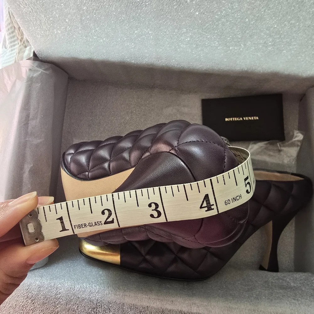Bottega Veneta Quilted Leather Metallic Toe High Heel Mules Size 39 Wine… - Picture 14 of 15